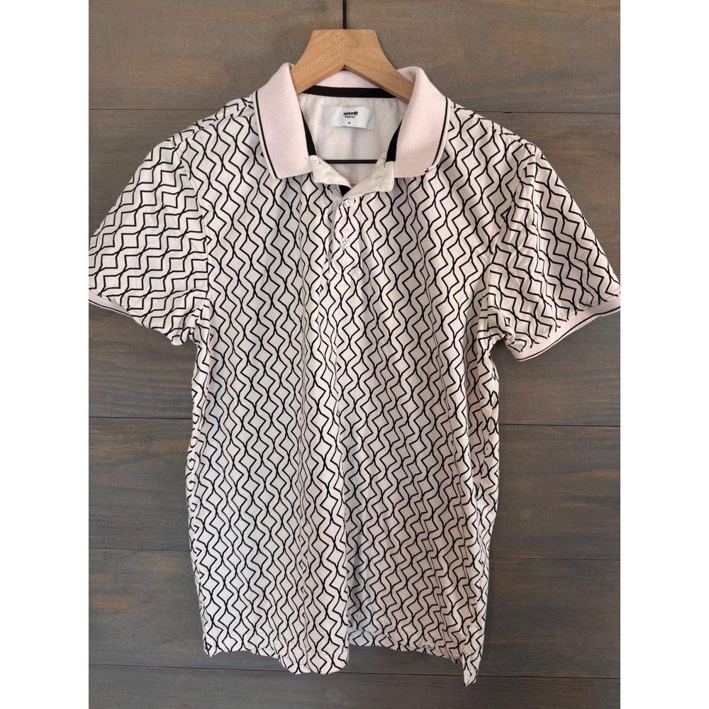 Spykar Mens Printed Polo Neck Pure Cotton Geometric Wave Shirt Pale Pink Size M